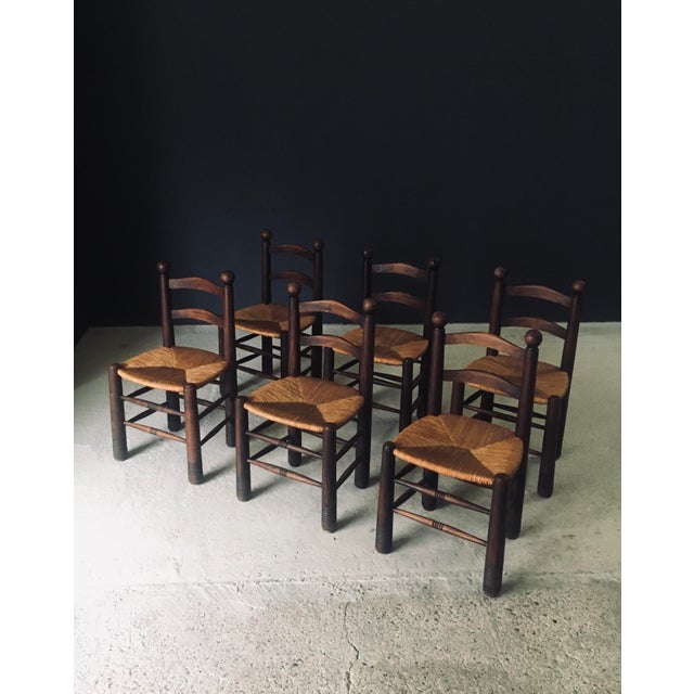 Vintage Midcentury French Provincial Design Dining Chair set of 6 by Charles Dudouyt. Made in France, 1940's / 50's...