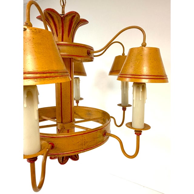 Mid 20th Century Hollywood Regency Ochre Japanned Faux Bamboo Tole Six-Light Chandelier For Sale - Image 13 of 18