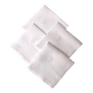 Antique Monogrammed Linen Luncheon Napkins - Set of 4 For Sale