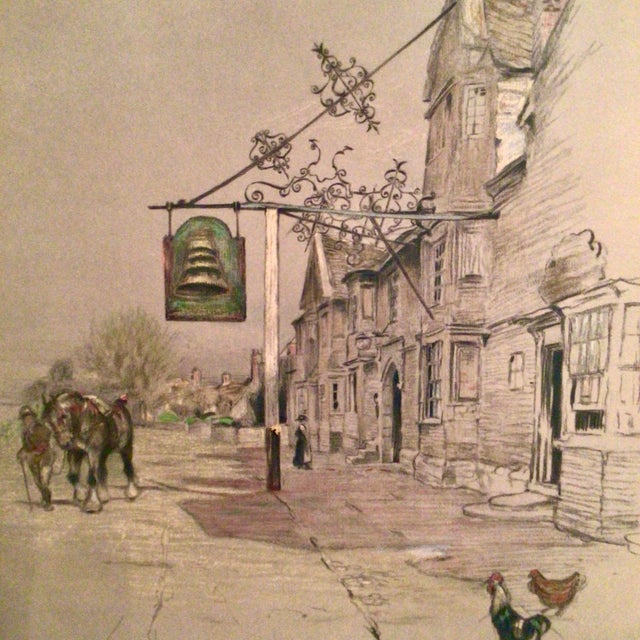 1920s Signed Framed Color Lithograph Print Titled "The Bell Inn at Stilton" by British Artist Cecil Aldin For Sale - Image 5 of 8