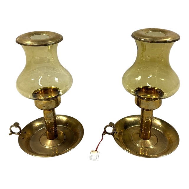 Danish Brass Candleholders from Peter Jensen, 1960s, Set of 2 For Sale