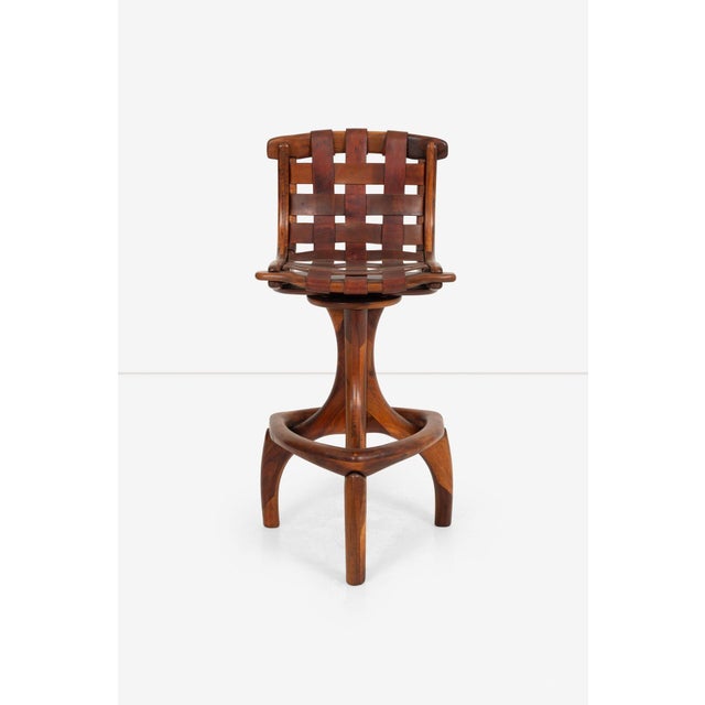 Modern 1970s California Craft Arthur Espenet Carpenter Three Leg Bar Stool in Walnut For Sale - Image 3 of 12