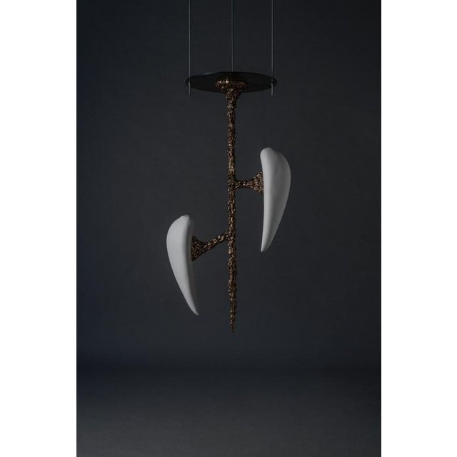 Lv-426 vertical 2 diffusers pendant in patinated cast bronze by william guillon hand sculpted, dated and signed...