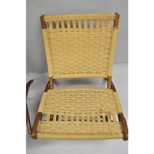 Mid 20th Century Vintage Mid Century Modern Woven Rope Wooden Folding Lounge Chair - A Pair For Sale - Image 4 of 11