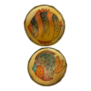 Pair of Vintage Italica Ars Hand-Painted Fish Plates – Italian Ceramic Art Pottery