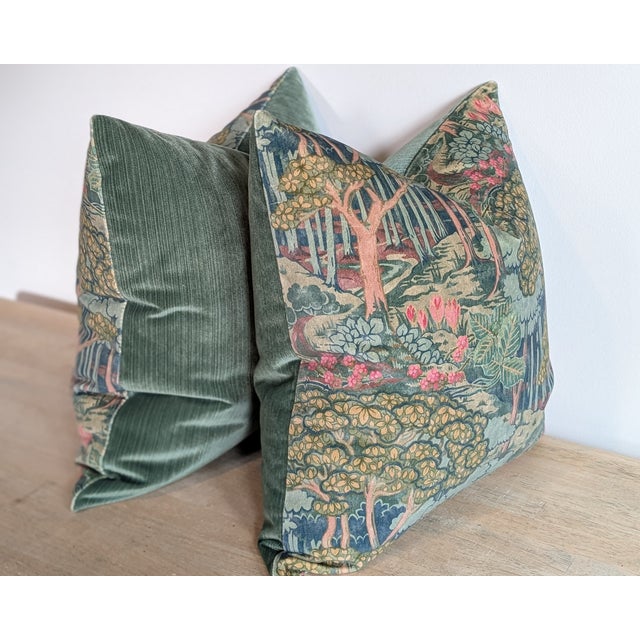 GP & J Baker Ruskin Velvet Pillows in Emerald with Kravet strie velvet green backs. Invisible zippers and professionally...