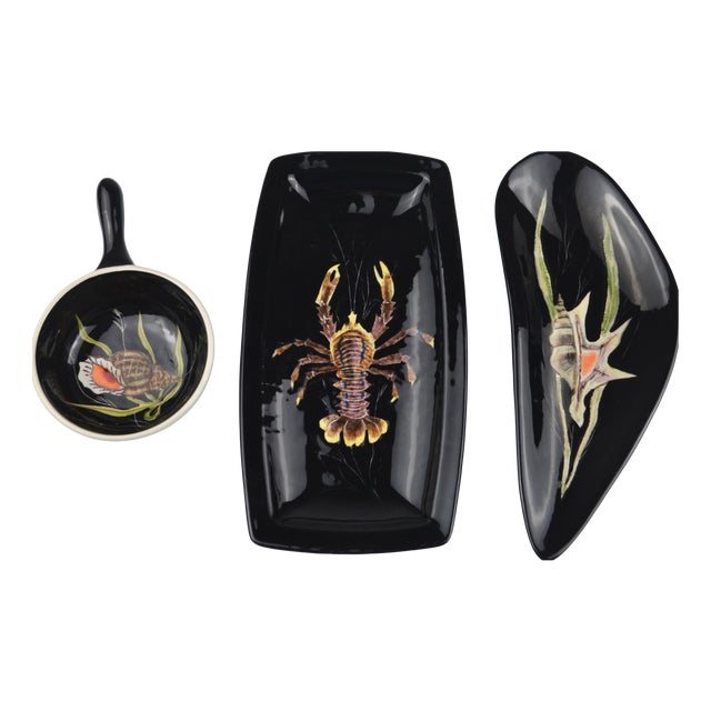 Shell Ceramic Set by Guy Trévoux for Henriot Quimper, 1950s, Set of 3 For Sale