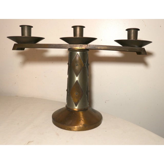 Bronze Share Pair of 2 Vintage Bronze Arts & Crafts Altar Candlesticks Church Candle Holders For Sale - Image 8 of 11