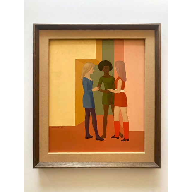 Pierre Georgeot Vintage 1970 Mid Century Modernist " Trois Aimes " Original Framed Paris Pop Art Oil Painting For Sale - Image 17 of 17