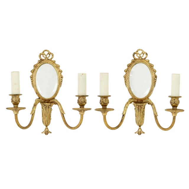 Metal Vintage Ormolu Mirrored Wall Lights, 1960s, Set of 2 For Sale - Image 7 of 7