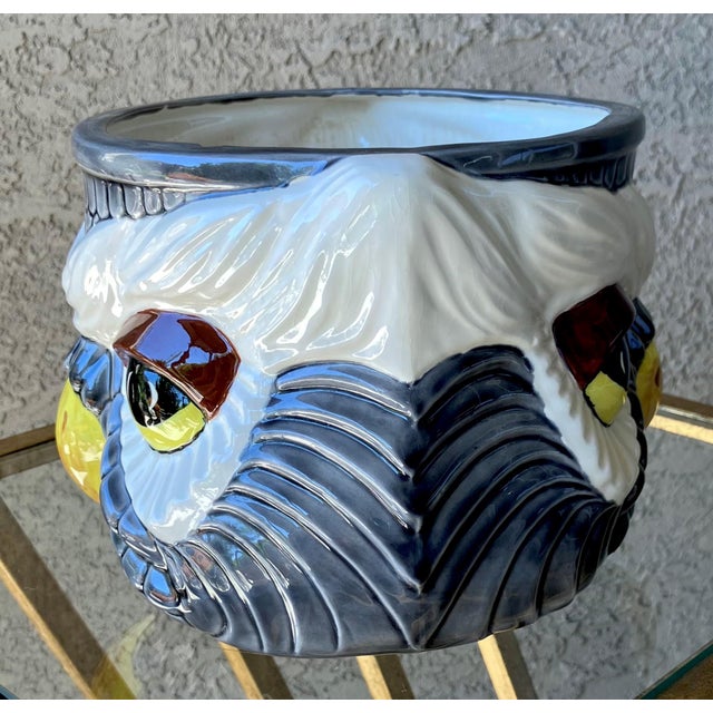 Whimsical Late 20th-Century Studio Pottery “Two-Faced” Owl Earthenware Cachepot For Sale - Image 4 of 18