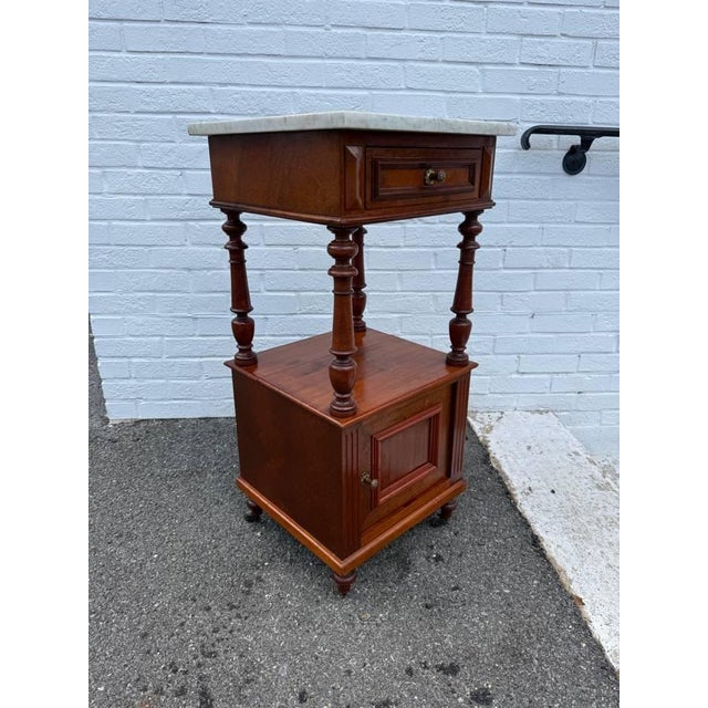 Antique French Style Marble Top 2 Tier Night Stand For Sale - Image 9 of 16