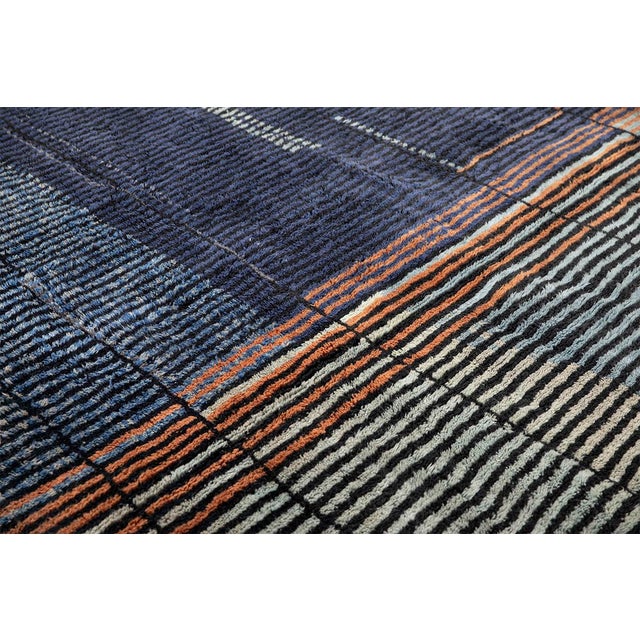 Textile Vertical Stripe Conor-Block Hand-Knotted Wool Rug | 9'10" X 8'10" | One of a Kind For Sale - Image 7 of 8