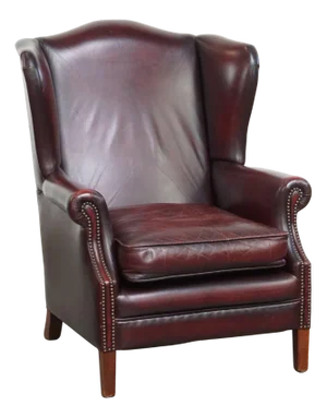 Wing Chair in Burgundy-Red Cowhide