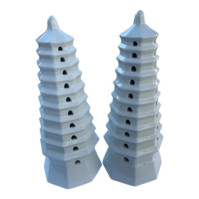 Pair of White Porcelain Pagodas For Sale