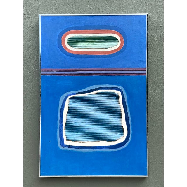 This striking original mixed media work on canvas is a masterclass in textural abstraction and color field theory....