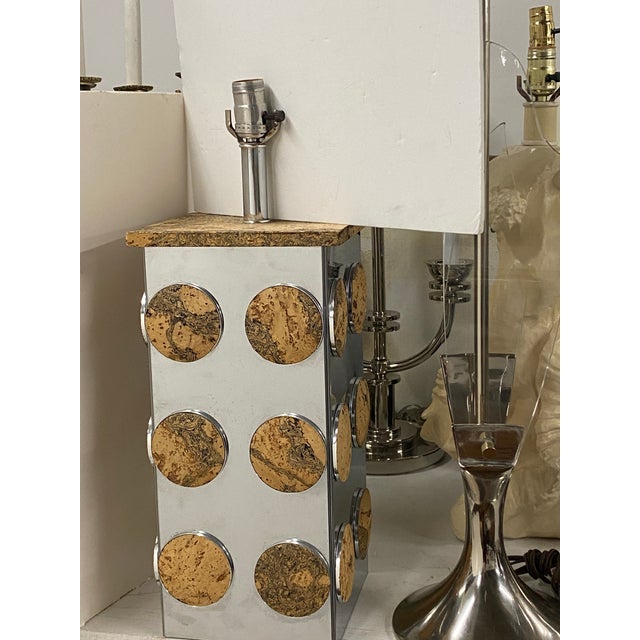 Cork & Chrome Paul Evans Style Table Lamp For Sale In Miami - Image 6 of 8