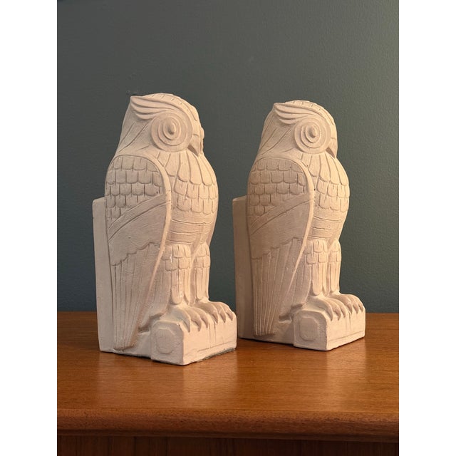 Art Deco Heavy Cast Sandstone Owl Bookends - A Pair For Sale - Image 4 of 11