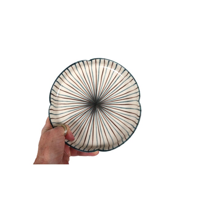 1960s MCM Japandi Style Hand Painted Ceramic Pedestal Bowl Catchall For Sale - Image 5 of 9