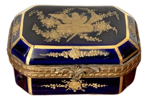 Antique French Sevres Style Porcelain Jewelry Casket Dresser Trinket Box