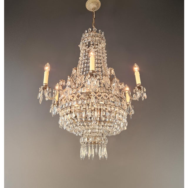 1910s Antique Rococo Crystal Chandelier For Sale - Image 5 of 16