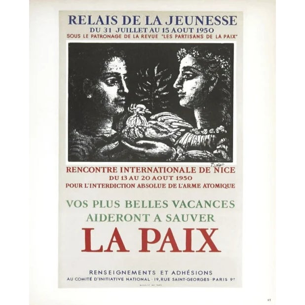 Title: Relais de jeunesse Artist: Pablo Picasso Country: Spain Medium: Lithograph – 61 Paper size: 12.50 X 9.50 inch...