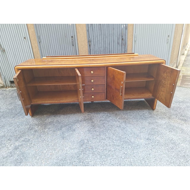 Wood Vintage Sideboard in in Walnut Root and Maple Wood with Brass Details, 1940s For Sale - Image 7 of 18