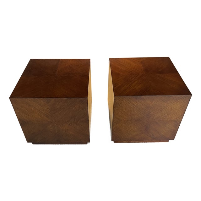 Vintage Mitchell Gold Style Cube Side Tables—A Pair For Sale