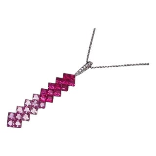 Late 20th Century 14K White Gold Multi Color Sapphire Diamond Pendant For Sale