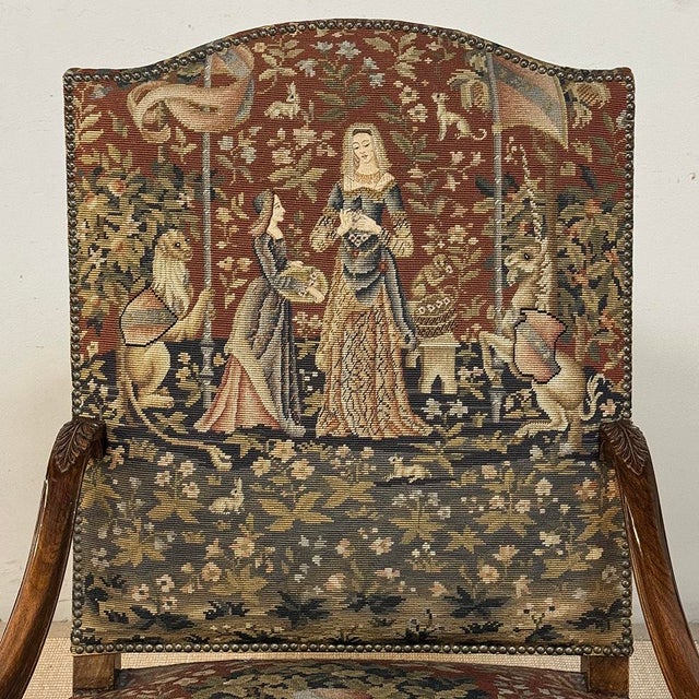 19th Century French Louis XV Style Cluny Tapestry Armchair For Sale - Image 9 of 18