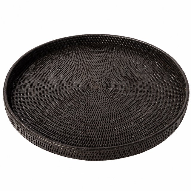 Artifacts Rattan Round Serving Ottoman Tray 28" Diameter, Tudor Black For Sale In Houston - Image 6 of 6