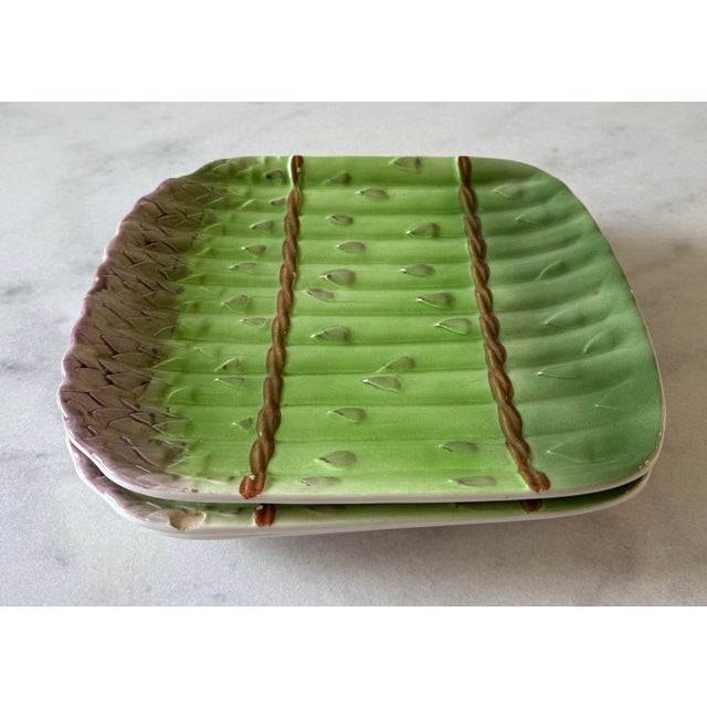 Asparagus Set of 3 Vintage Italian Majolica Asparagus Plates For Sale - Image 8 of 10