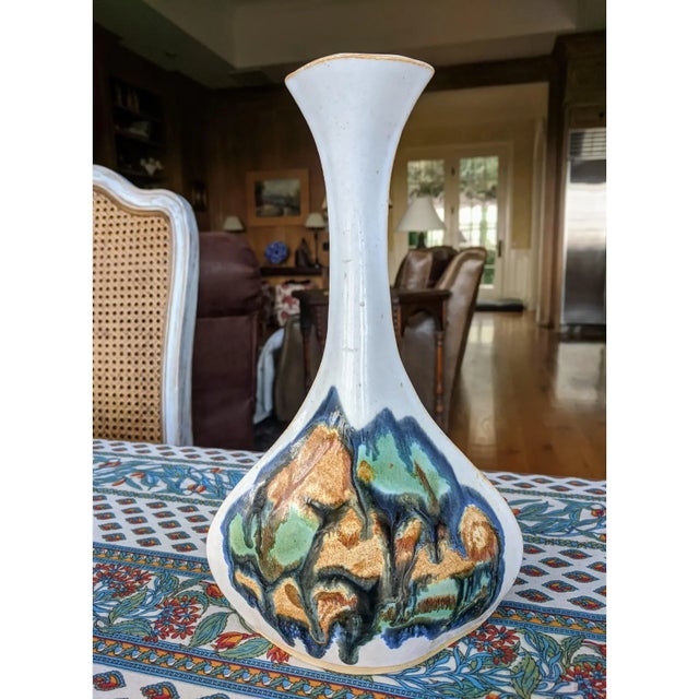 Vintage Studio Art Pottery Drip Glaze Sculptural Vase Signed Hoffman For Sale - Image 4 of 9