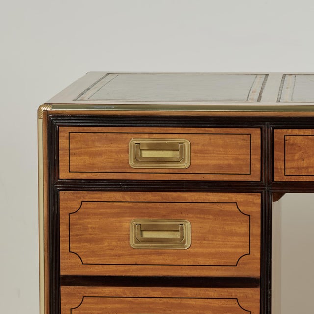 Campaign Vintage Campaign Style Leather Top Desk by Baker Collectors Edition For Sale - Image 3 of 17