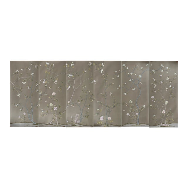 Chinoiserie Wallpapers Hand Painted Artwork Mural Panel - 6 Panels For Sale