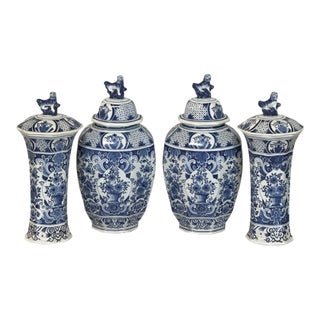 19th Century Boch Hand-Painted Blue & White Delft Garniture Set For Sale