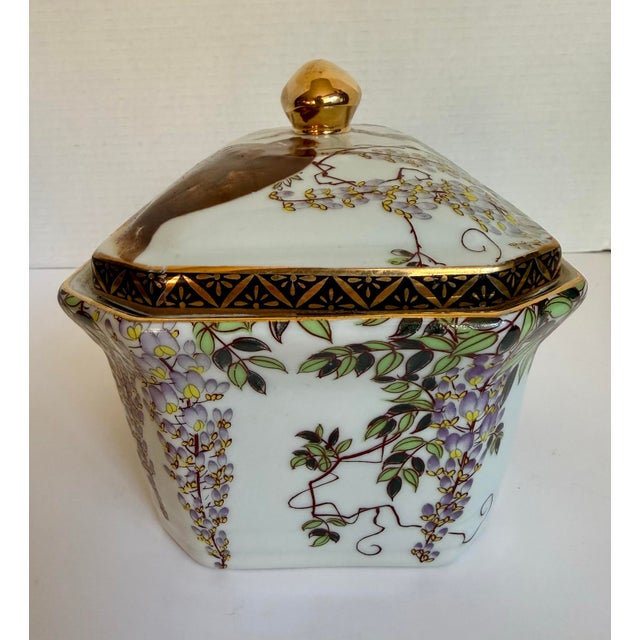 Late 19th C. Antique Japanese Lidded Porcelain Box With Monkeys & Wisteria For Sale - Image 11 of 17