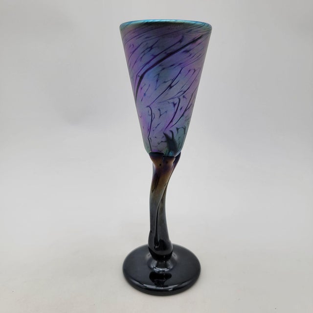 Jim Bush 1995 Iridescent Art Glass Goblet For Sale - Image 4 of 9