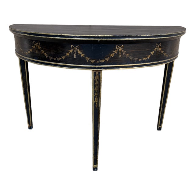 Regency Black and Gold Demilune Console Table For Sale