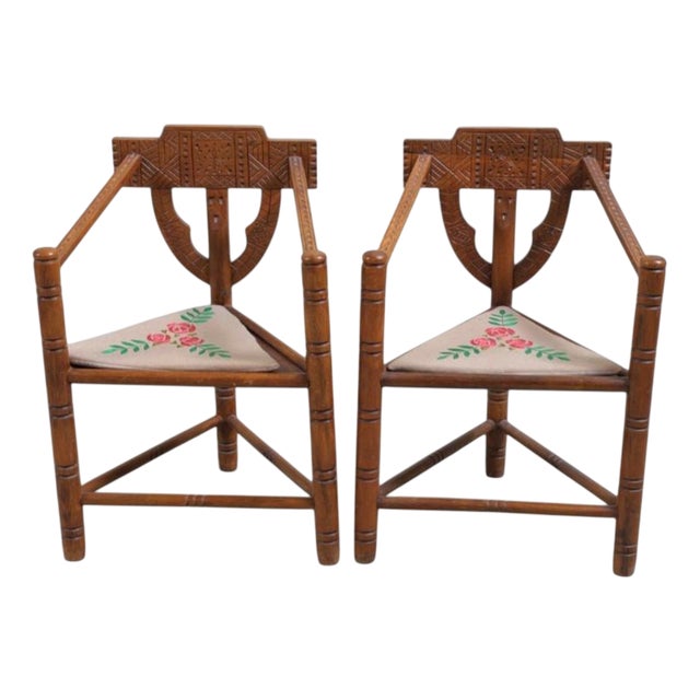 Carved Monk Chairs, Sweden, 1920s, Set of 2 For Sale