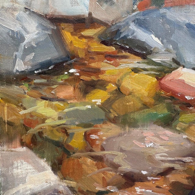 Stream Bed by Judd Mercer | Oil on Panel Depiction of a rocky stream with colorful pebbles. For Sale