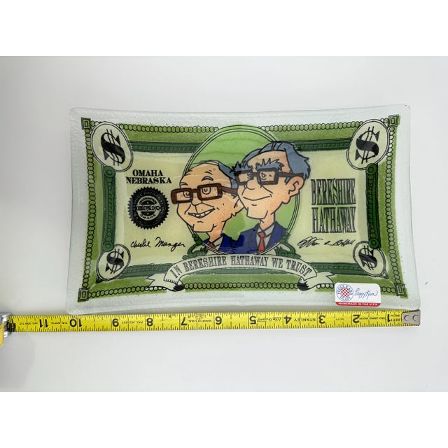 Green Berkshire Hathaway Glass Tray, LImited Edition Peggy Karr Fused Glass - Warren Buffet Memorabilia For Sale - Image 8 of 8