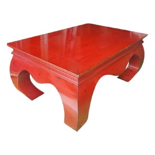 ​Vintage Large Ming Style Vermilion Red Chow Leg Chinoiserie Coffee Table For Sale