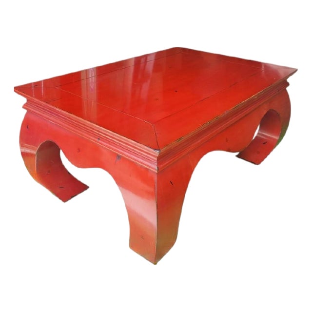 ​Vintage Large Ming Style Vermilion Red Chow Leg Chinoiserie Coffee Table For Sale