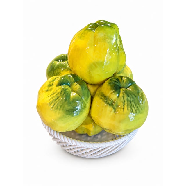 Ceramic 1990s Spanish Glazed Ceramic Yellow & Green Fruit Basket Centerpiece For Sale - Image 7 of 8