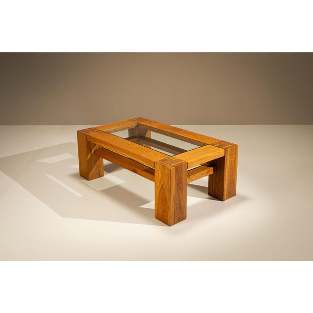 Brutalist Coffee Table in Oak attributed to Giuseppe Rivadossi, Italy, 1970s For Sale - Image 3 of 12