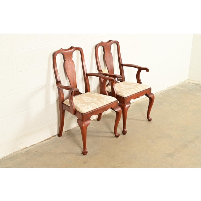 1970s Henkel Harris Queen Anne Solid Cherry Wood Armchairs | Pair For Sale - Image 5 of 17