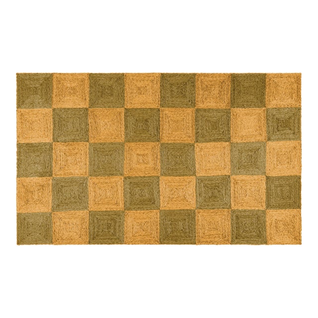 Part & Parcel Goods Jute Block Runner, 2’6”x8', Mustard and Olive For Sale