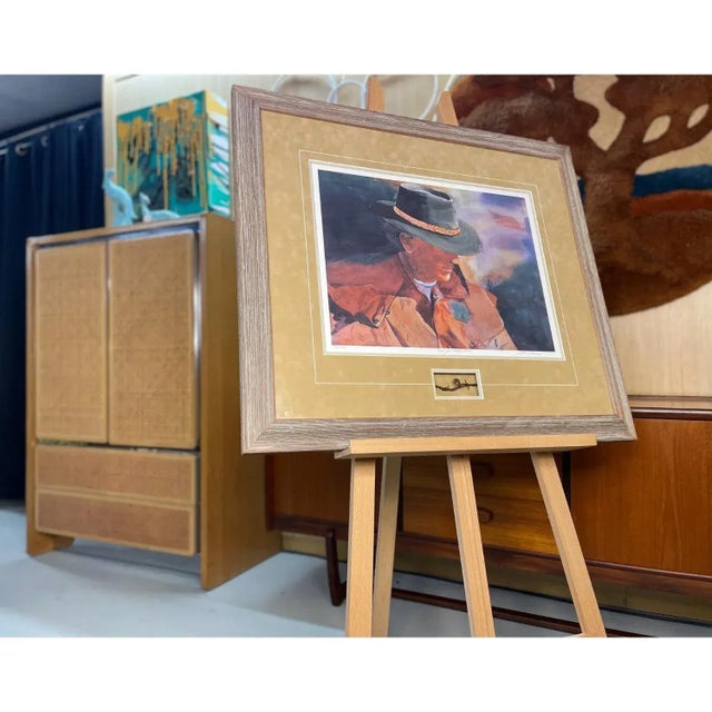 Metal Western Cowboy Rancher Portrait With Barbed Wire Pencil Signed Lithograph For Sale - Image 7 of 11