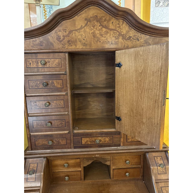 Antique Italian Baroque Walnut and Burl Secretaire, 1890s For Sale - Image 4 of 12